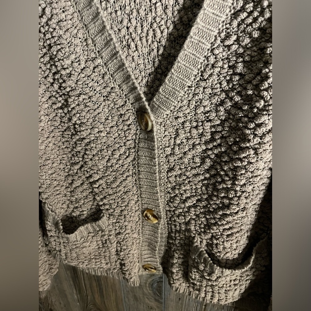 Zenana slouchy size small puffy cardigan size small brown/gray - Picture 4 of 5